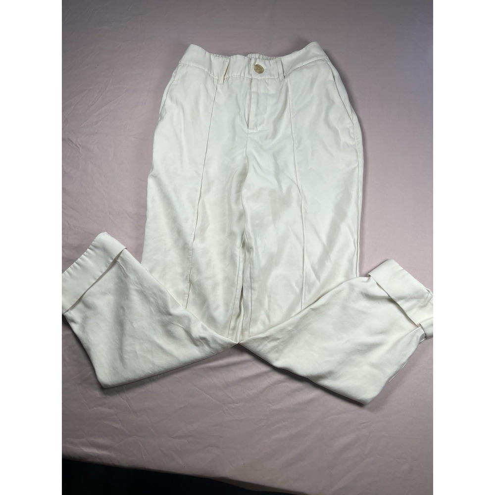 A New Day White Cuffed Pintuck Ankle Trousers Womens Size 2 Stretch Waist